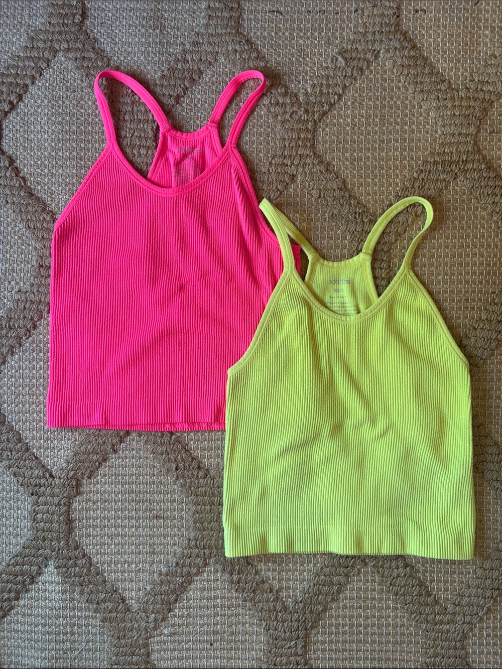 Ribbed Cropped Tank Tops - Neon Pink & Neon Yellow